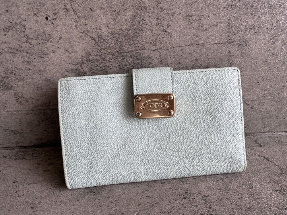 TOD’S Women’s Leather Compact Wallet Bifold Light Blue Card Holder Made In Italy
